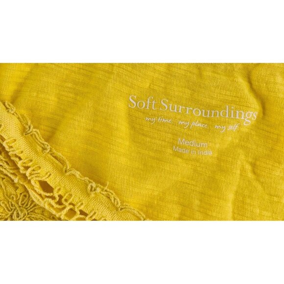 Yellow Soft Surroundings Womens Medium Cotton Top With Lace V-Neck - Picture 3 of 5